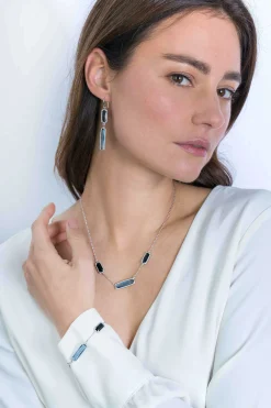 Clearance Zinzi zilveren fantasie collier met grote rechthoekige kleurstenen blauw/zwart 42-45cm ZIC2111