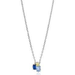 Discount Zinzi zilveren fantasie ketting 45cm bezet met licht groene en blauwe kleurstenen ZIC2496