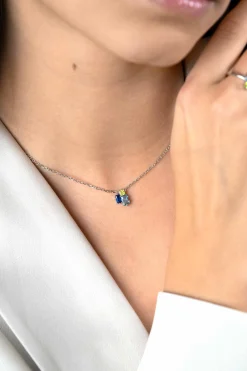 Discount Zinzi zilveren fantasie ketting 45cm bezet met licht groene en blauwe kleurstenen ZIC2496