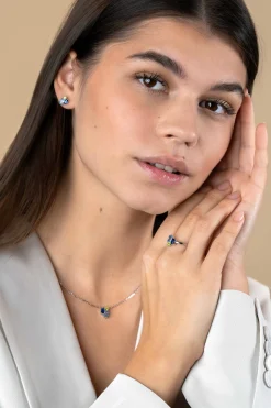 Discount Zinzi zilveren fantasie ketting 45cm bezet met licht groene en blauwe kleurstenen ZIC2496