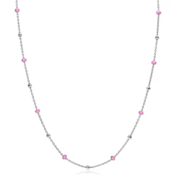Discount Zinzi zilveren fantasie ketting met 13 roze donuts en glanzende bolletjes 42-45cm ZIC2510
