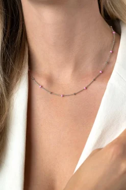 Discount Zinzi zilveren fantasie ketting met 13 roze donuts en glanzende bolletjes 42-45cm ZIC2510