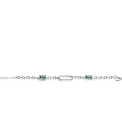 Online Zinzi zilveren fantasie schakel armband met ovale schakel, bezet met witte zirconia's en twee groenachtig blauwe (petrol) kleurstenen in vierpootszetting 18-21cm ZIA2487