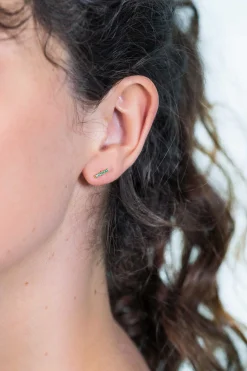 Best Zinzi zilveren geelvergulde oorknoppen staafje groen 8mm ZIO1689GG