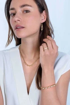 Best Zinzi zilveren gourmet collier 14K geel verguld grove ovale schakels witte zirconia 45cm ZIC2203Y