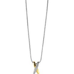 Hot Zinzi zilveren hanger cross-over bicolor met witte zirconia's 18mm ZIH2240 (zonder collier)