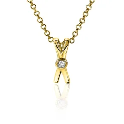 Outlet Zinzi zilveren hanger extra 14K geel verguld X-vorm witte zirconia ZIH2194Y (zonder collier)