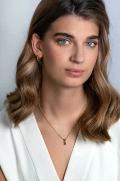 Outlet Zinzi zilveren hanger extra 14K geel verguld X-vorm witte zirconia ZIH2194Y (zonder collier)