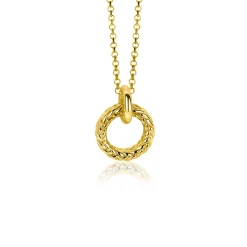 Hot Zinzi zilveren hanger extra 14K geel verguld rond met touweffect 19mm ZIH2246G (zonder collier)