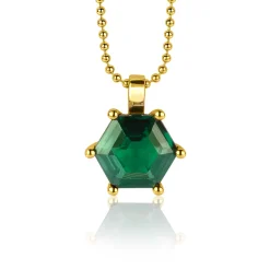 Clearance Zinzi zilveren hanger extra 14K geel verguld met zeshoekige groene kleursteen 15mm ZIH2259G (zonder collier)
