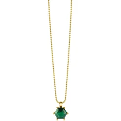 Clearance Zinzi zilveren hanger extra 14K geel verguld met zeshoekige groene kleursteen 15mm ZIH2259G (zonder collier)