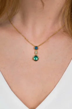 Best Zinzi zilveren hanger geelverguld 25mm blauwe groene kleurstenen ZIH1967