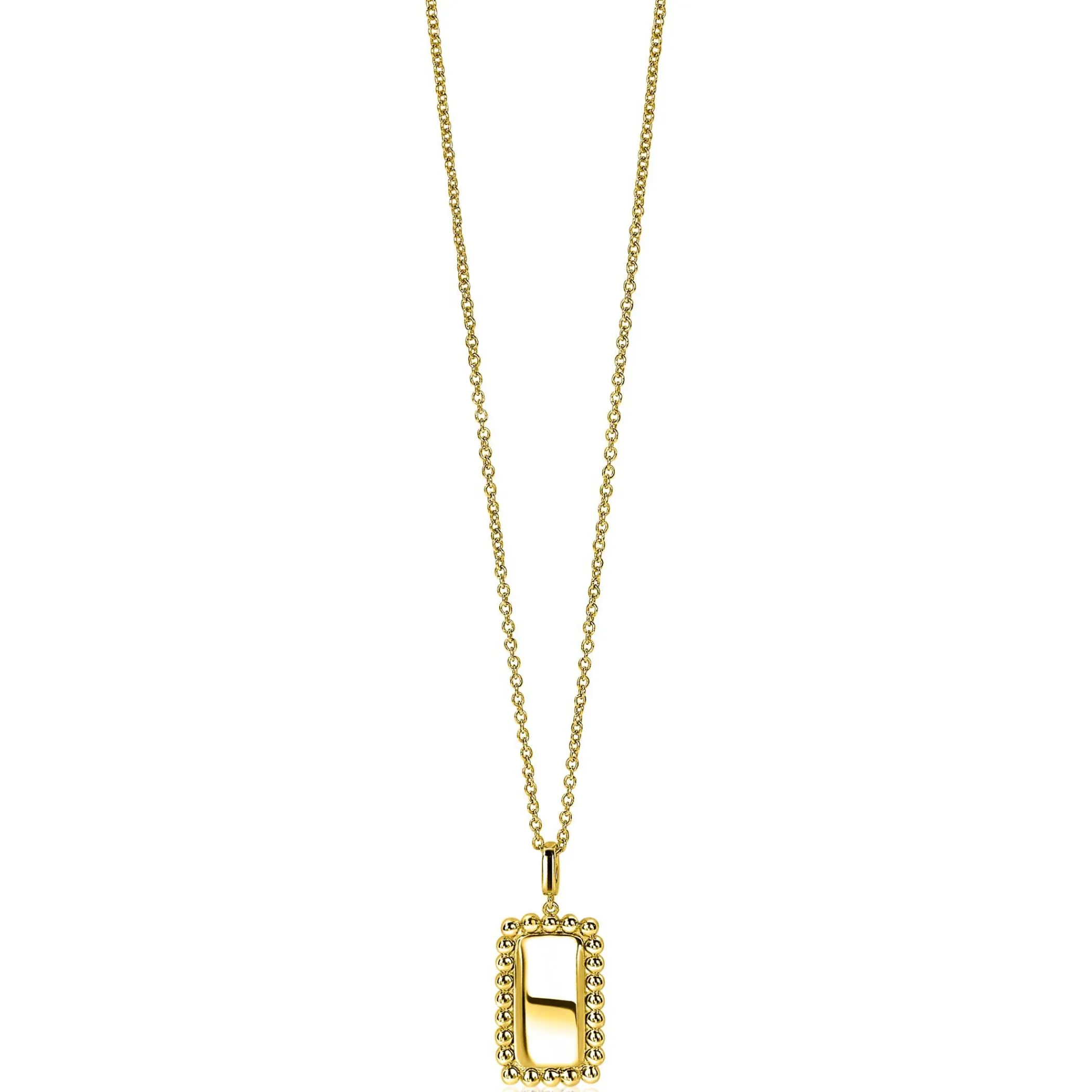 Discount Zinzi zilveren hanger geelverguld 26mm rechthoek met bolletjes rand ZIH1976G (zonder collier)