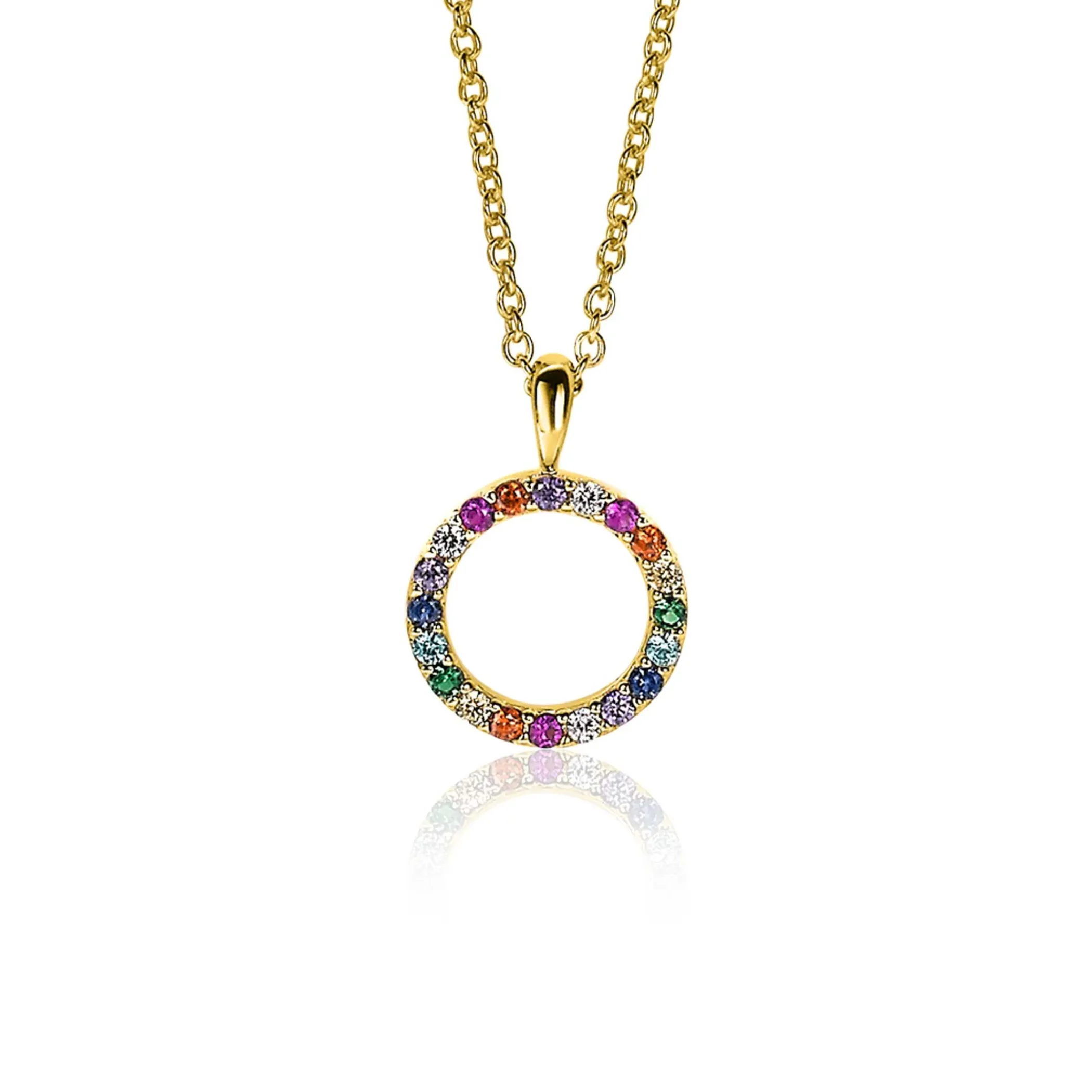 Sale Zinzi zilveren hanger 14K geel verguld 12mm bezet regenboog ZIH2170 (zonder collier)
