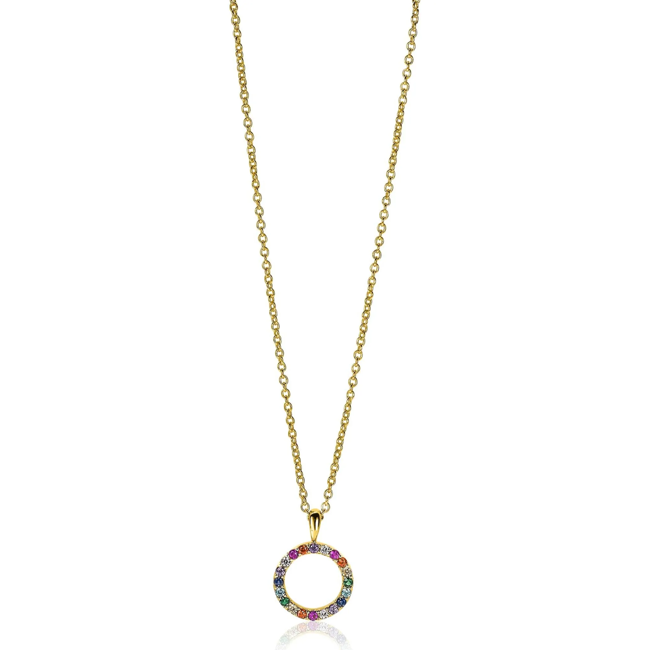 Sale Zinzi zilveren hanger 14K geel verguld 12mm bezet regenboog ZIH2170 (zonder collier)
