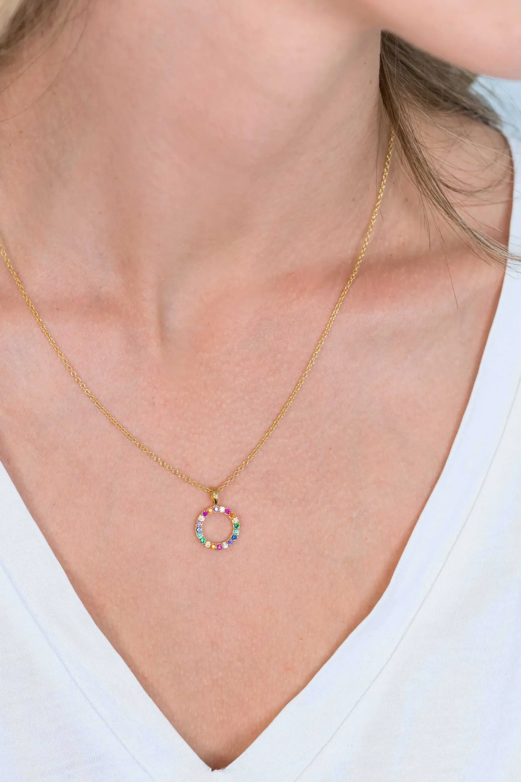 Sale Zinzi zilveren hanger 14K geel verguld 12mm bezet regenboog ZIH2170 (zonder collier)