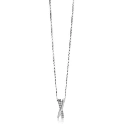 Clearance Zinzi zilveren hanger met cross-over design, bezet met witte zirconia's en gourmet schakels 20mm ZIH2326 (zonder collier)