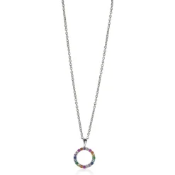Online Zinzi zilveren hanger 12mm bezet met regenboog kleurstenen ZIH2170Z (zonder collier)