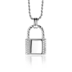 Sale Zinzi zilveren hanger (25mm) in de vorm van een slotje, bezet met witte zirconia's ZIH2391L (zonder collier)