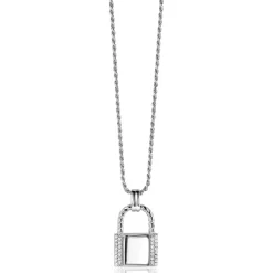 Sale Zinzi zilveren hanger (25mm) in de vorm van een slotje, bezet met witte zirconia's ZIH2391L (zonder collier)