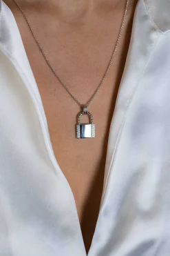 Sale Zinzi zilveren hanger (25mm) in de vorm van een slotje, bezet met witte zirconia's ZIH2391L (zonder collier)