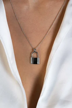 Sale Zinzi zilveren hanger (25mm) in de vorm van een slotje, bezet met witte zirconia's ZIH2391L (zonder collier)
