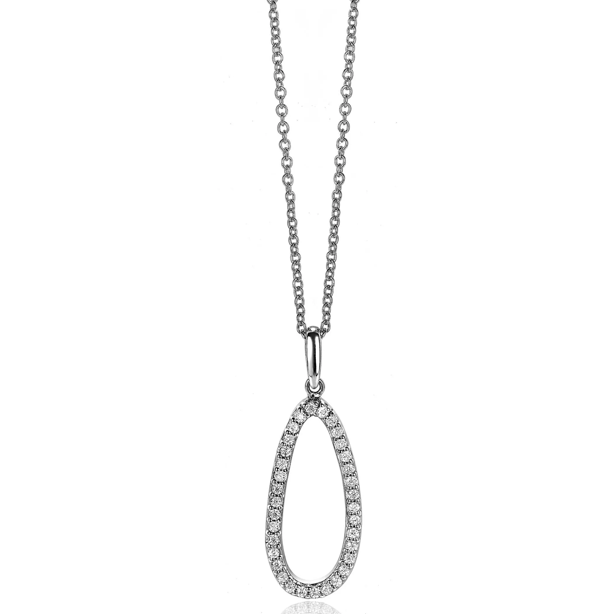 Sale Zinzi zilveren hanger 33mm ovale vorm met witte zirconia's ZIH2038 (zonder collier)