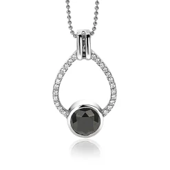 Online Zinzi zilveren hanger 32mm druppelvorm zwart witte zirconia's ZIH1947 (zonder collier)
