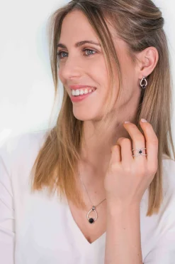 Online Zinzi zilveren hanger 32mm druppelvorm zwart witte zirconia's ZIH1947 (zonder collier)