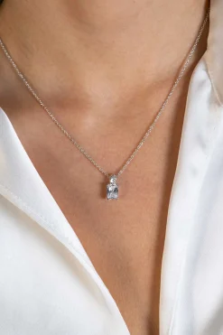 Hot Zinzi zilveren hanger 14mm met rechthoekige witte zirconia en luxe hangoog ZIH2392 (zonder collier)