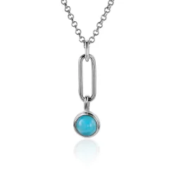 Hot Zinzi zilveren hanger paperclip schakel 26mm rond turquoise blauw ZIH2173 (zonder collier)