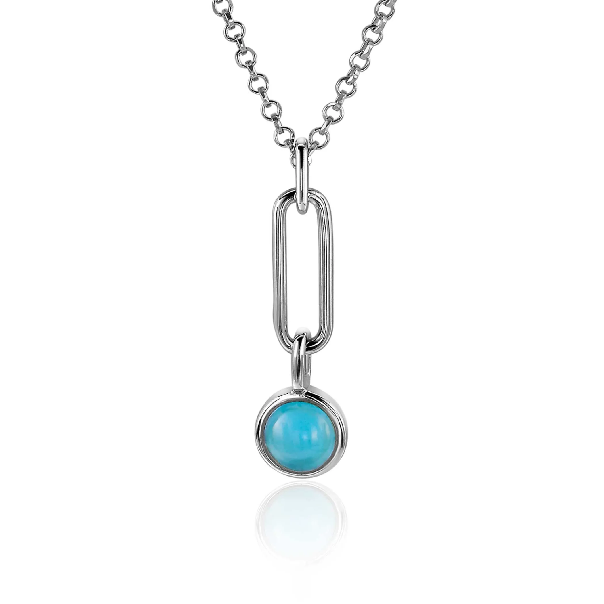 Hot Zinzi zilveren hanger paperclip schakel 26mm rond turquoise blauw ZIH2173 (zonder collier)