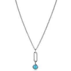 Hot Zinzi zilveren hanger paperclip schakel 26mm rond turquoise blauw ZIH2173 (zonder collier)