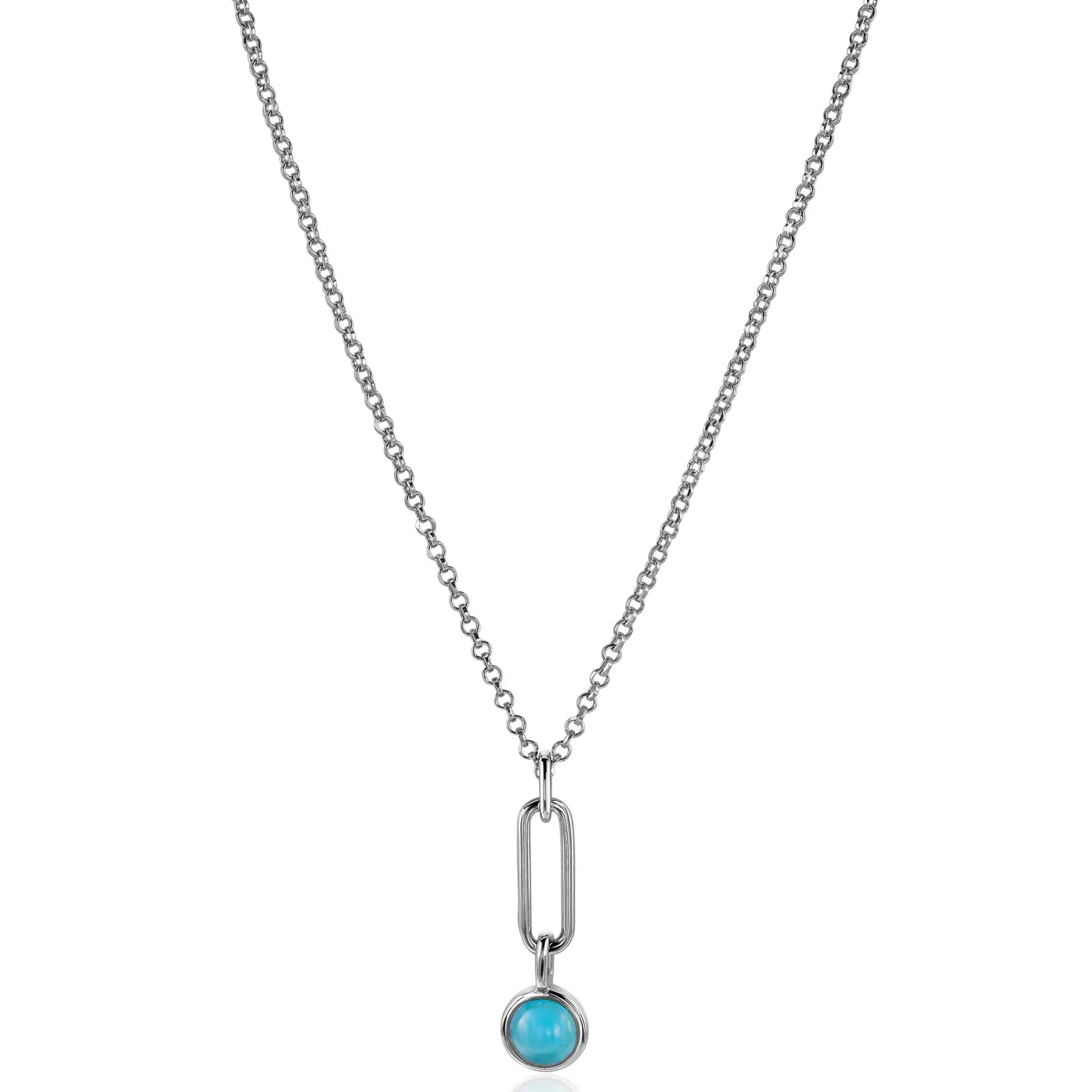 Hot Zinzi zilveren hanger paperclip schakel 26mm rond turquoise blauw ZIH2173 (zonder collier)