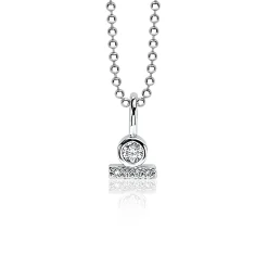 Outlet Zinzi zilveren hanger rond staafje wit ZIH1822 (zonder collier)