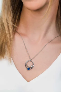 New Zinzi zilveren hanger ronde cirkels blauw 32mm ZIH1963 (zonder collier)