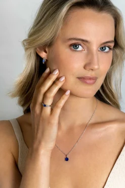 Best Zinzi zilveren hanger vierkant donkerblauw ZIH2073B (zonder collier)