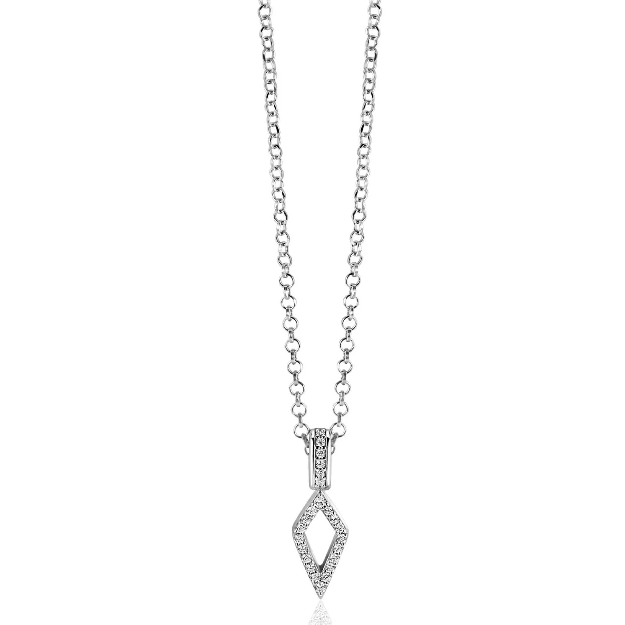 Discount Zinzi zilveren hanger vliegervorm bezet met witte zirconia's en luxe hangoog 20mm ZIH2497 (zonder collier)