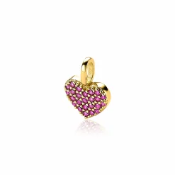 Sale Zinzi zilveren hart hanger 14K geel verguld 13 mm donkerroze ZIH2139R (zonder collier)
