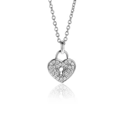 Zinzi zilveren hart hanger (15mm), met trendy sleutelgat en bezet met witte zirconia's ZIH2400 (zonder collier)