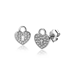 Hot Zinzi zilveren hart oorstekers (10mm), met trendy sleutelgat en bezet met witte zirconia's ZIO2400