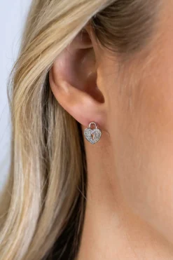 Hot Zinzi zilveren hart oorstekers (10mm), met trendy sleutelgat en bezet met witte zirconia's ZIO2400