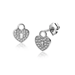 Hot Zinzi zilveren hart oorstekers (10mm), met trendy sleutelgat en bezet met witte zirconia's ZIO2400