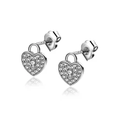 Hot Zinzi zilveren hart oorstekers (10mm), met trendy sleutelgat en bezet met witte zirconia's ZIO2400