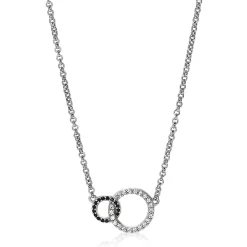 Zinzi zilveren ketting 2 open rondjes verbonden zwart wit 40-45cm ZIC1987