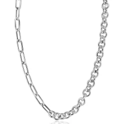 Outlet Zinzi zilveren ketting 45cm met twee stoere schakels gecombineerd: jasseron en ovale schakels (8,5mm breed) ZIC2477