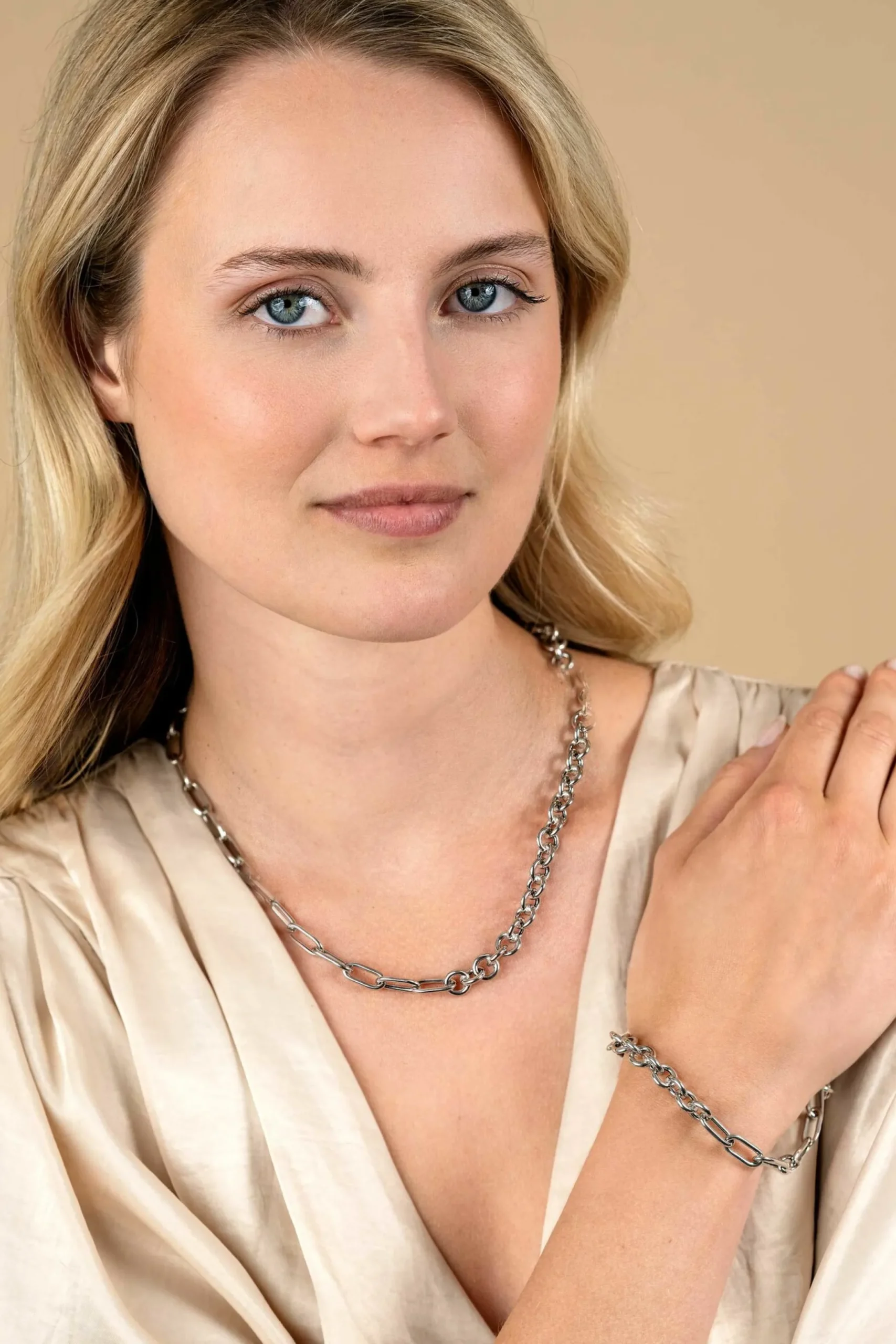 Outlet Zinzi zilveren ketting 45cm met twee stoere schakels gecombineerd: jasseron en ovale schakels (8,5mm breed) ZIC2477