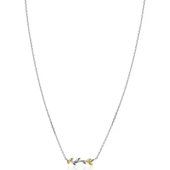 Discount Zinzi zilveren ketting 42–45cm met sierlijk bicolor takje met bladeren ZIC2740