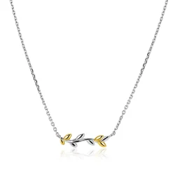 Discount Zinzi zilveren ketting 42–45cm met sierlijk bicolor takje met bladeren ZIC2740
