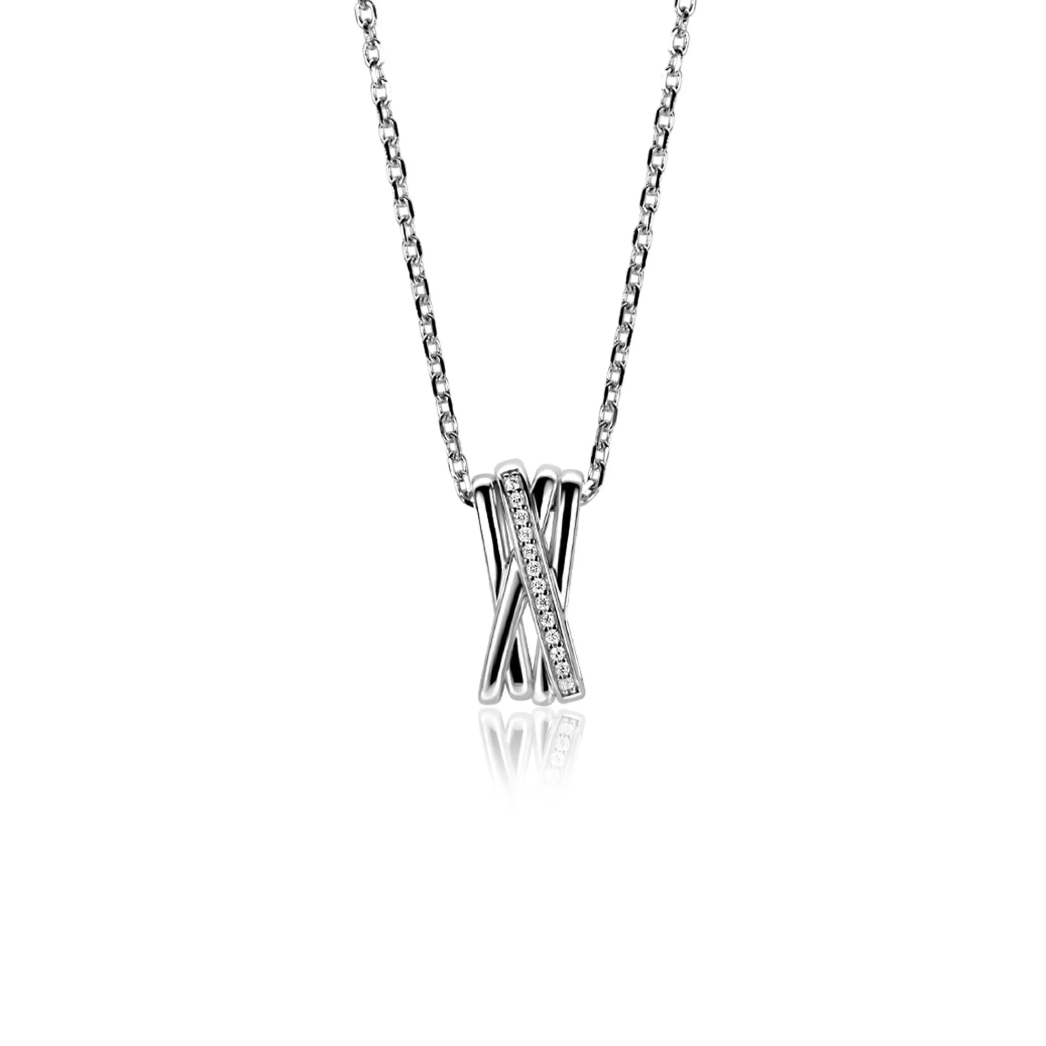 Outlet Zinzi zilveren ketting 42–45cm met luxe cross-over hanger (16mm) bezet met witte zirkonia's ZIC1790